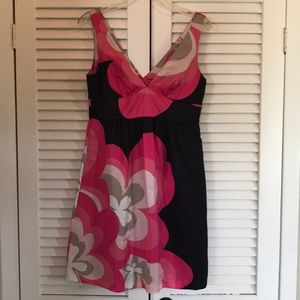 Tibi Black Pink Silk Empire Mini Cocktail Dress